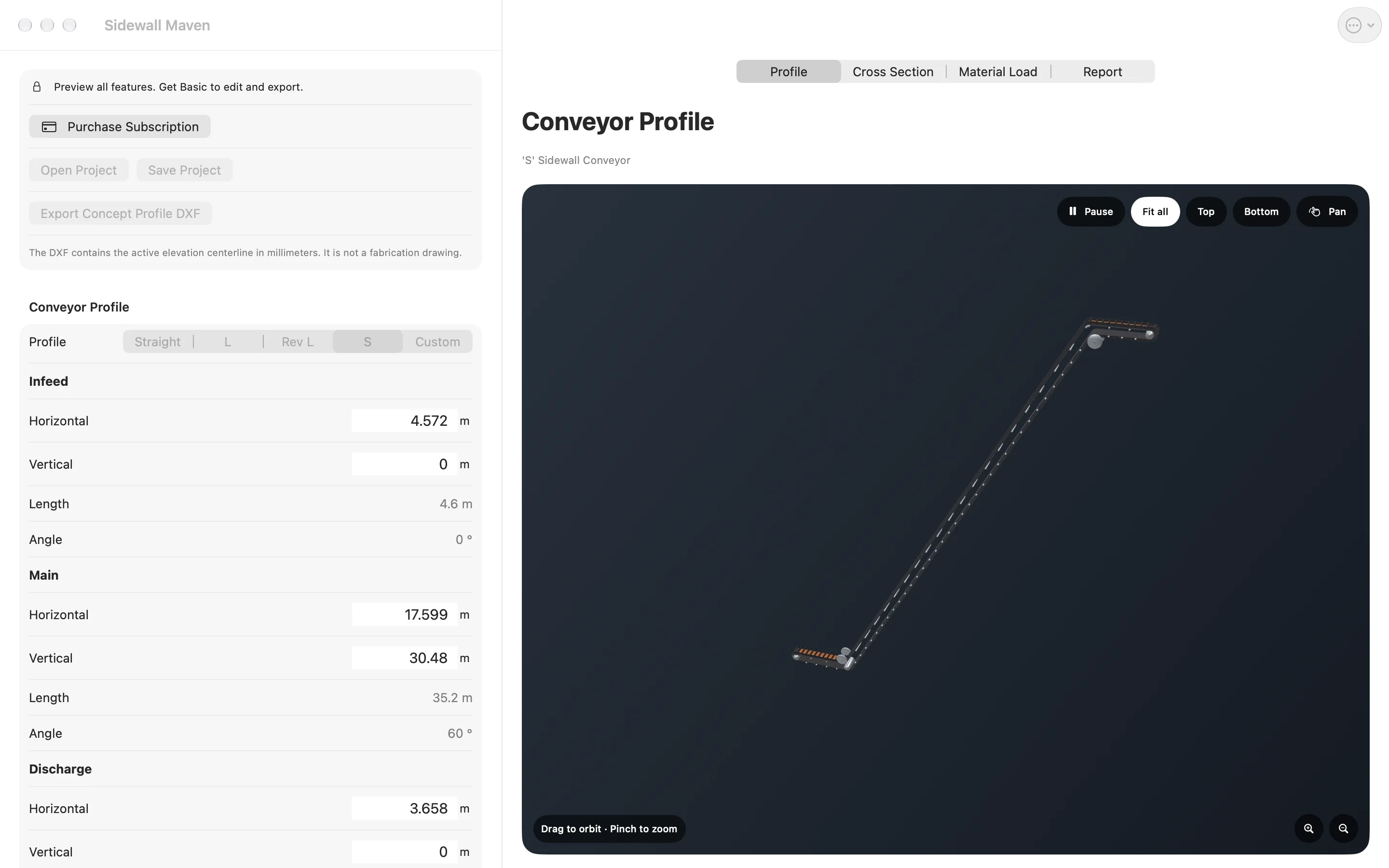 Sidewall Maven on Mac — conveyor profile