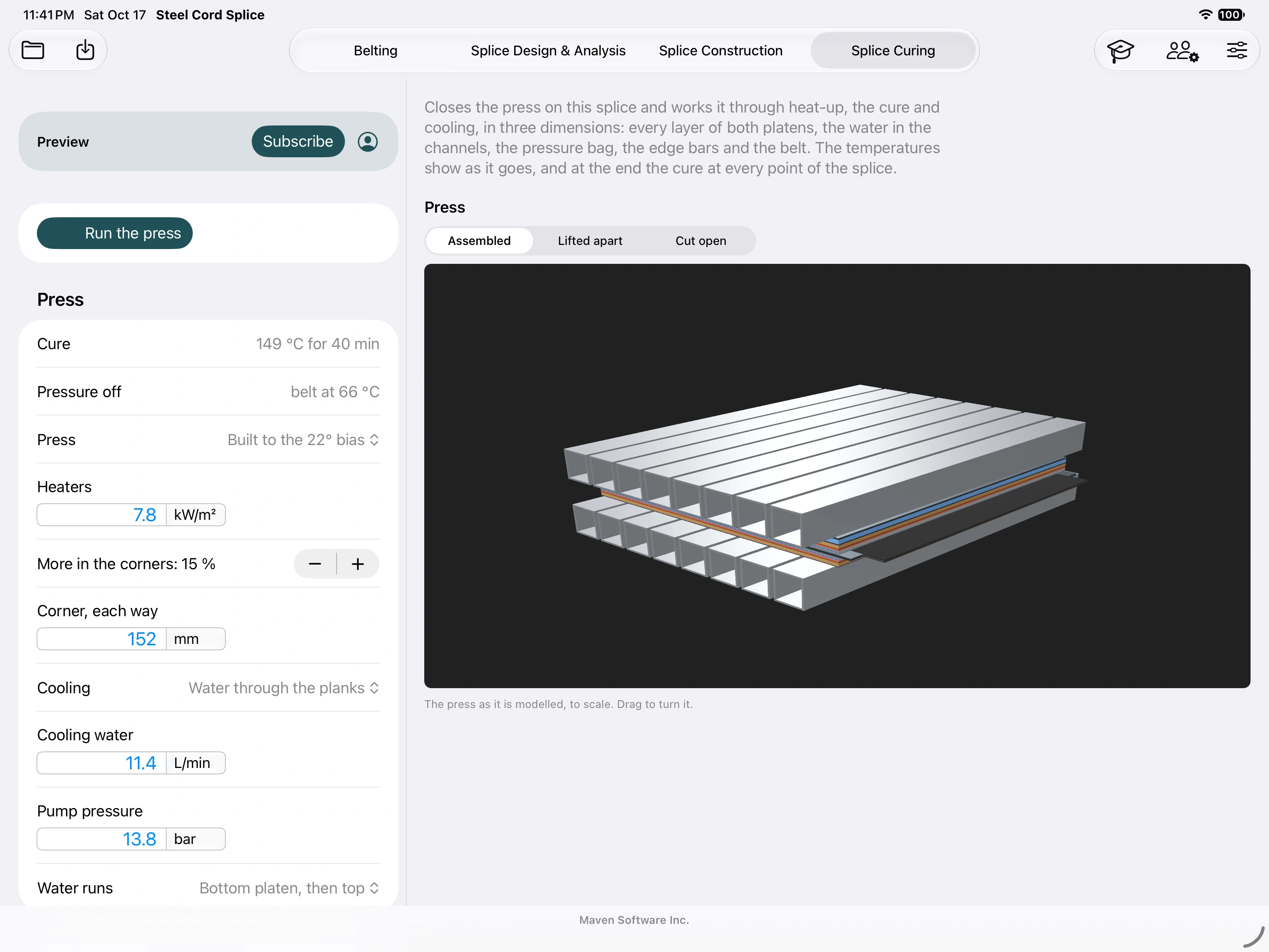 iPad określenie obszaru roboczego wulkanizacja z wejściami sprzętowymi prasy i wizualizacją prasy